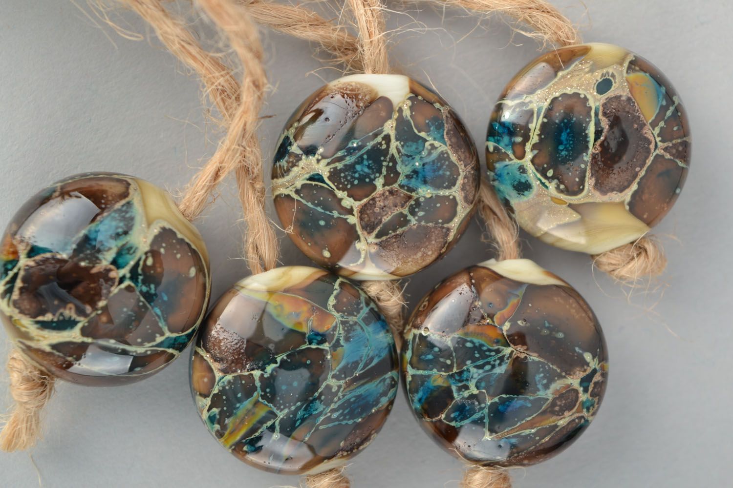 Flat glass beads made using lampwork technique photo 3