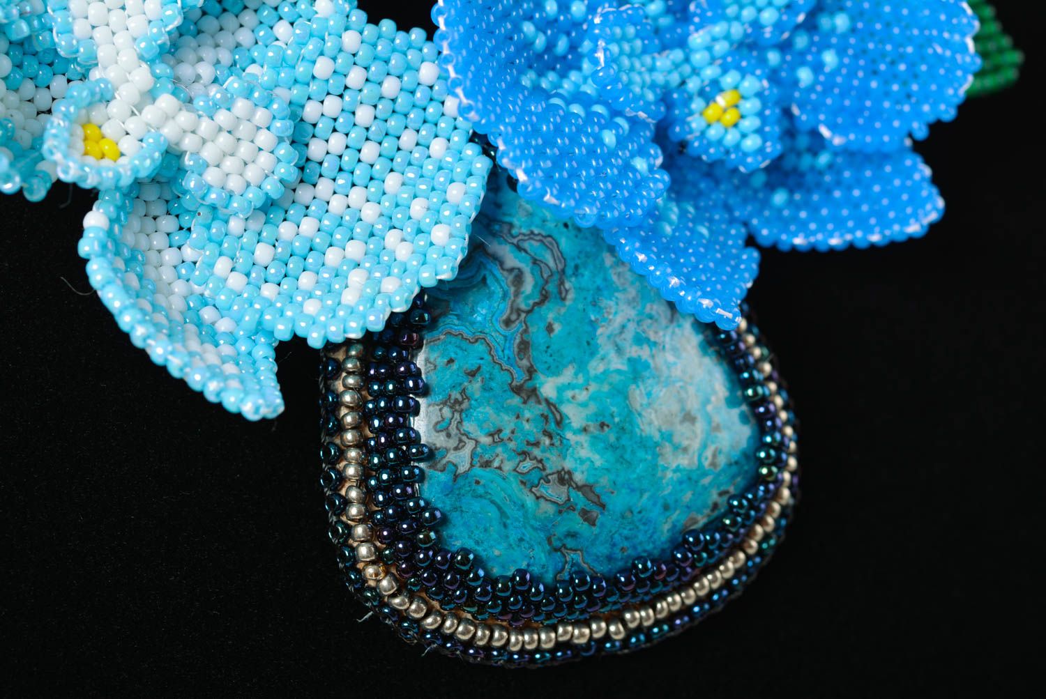 Collier en perles de rocaille Bijou fait main avec fleurs bleues Cadeau femme photo 2
