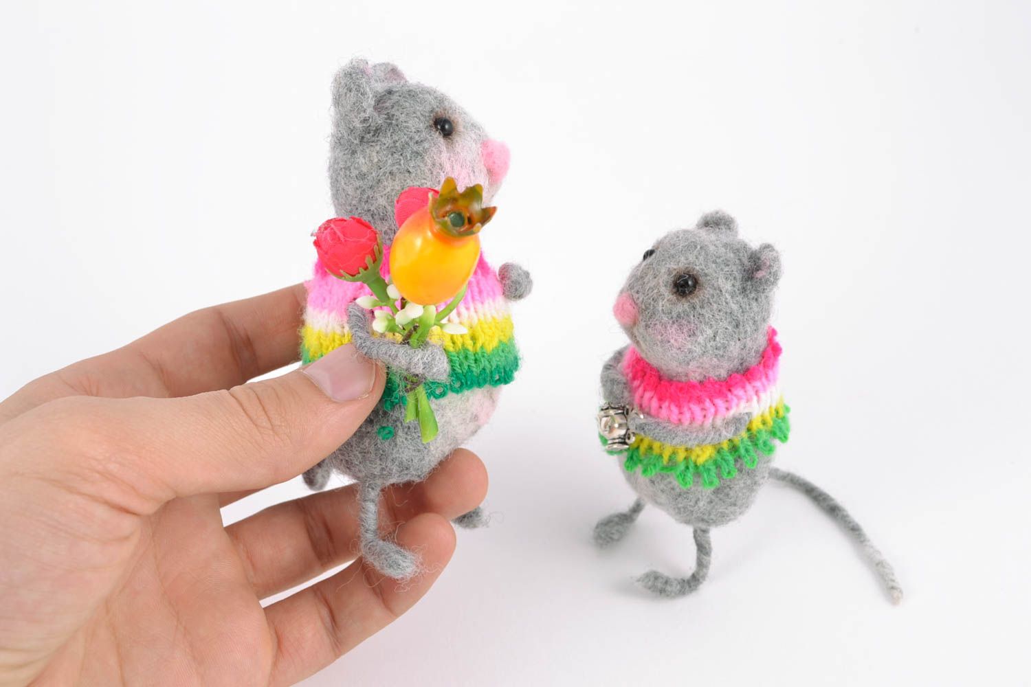 Set of handmade wool toys for home Mice photo 5