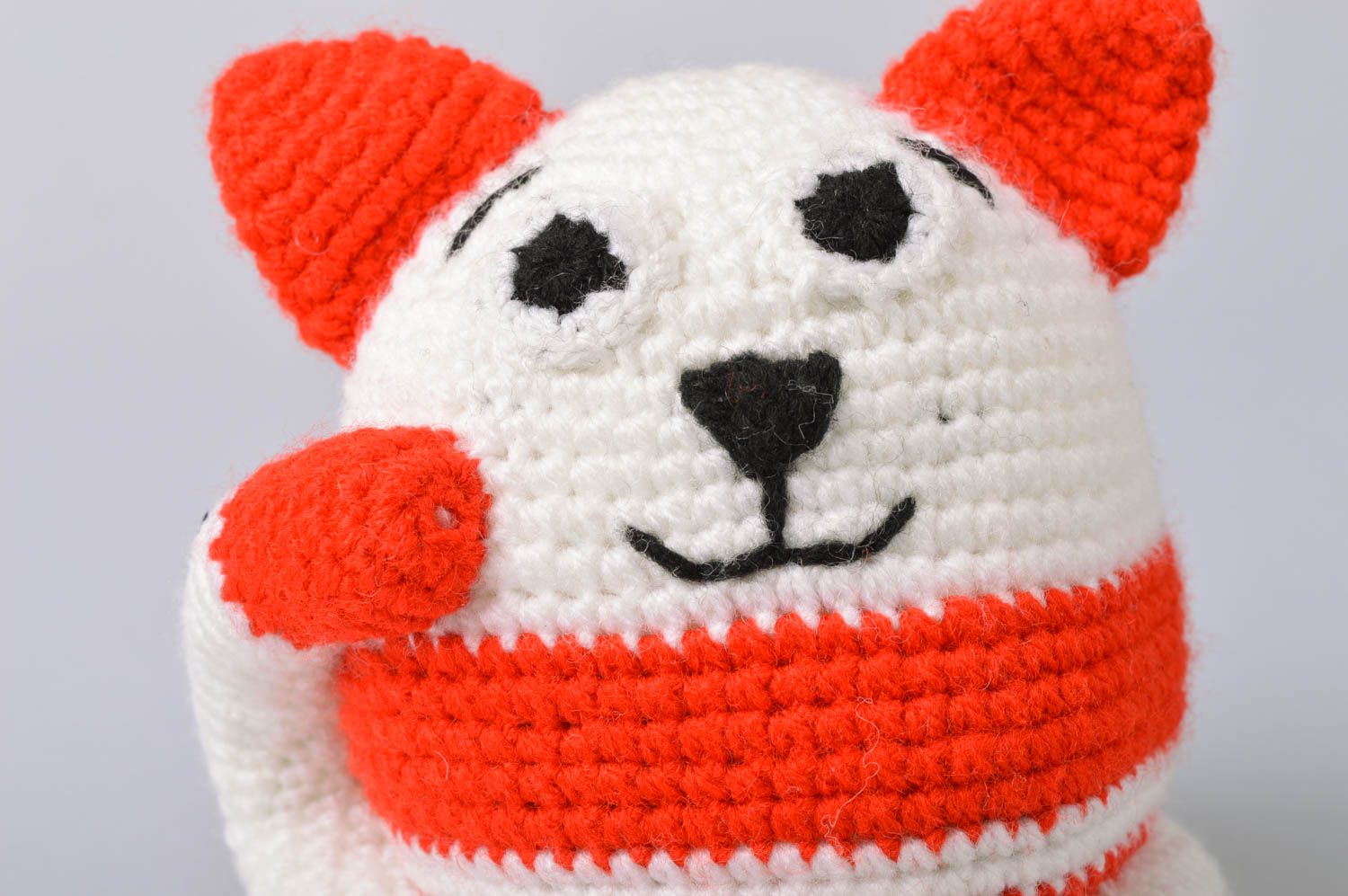 Soft crocheted handmade designer beautiful cute toy cat for kids photo 5