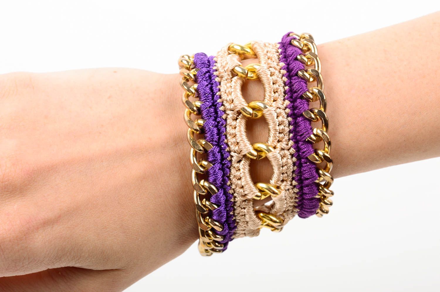 Beautiful crocheted bracelet unusual handmade accessory stylish wrist bracelet photo 2
