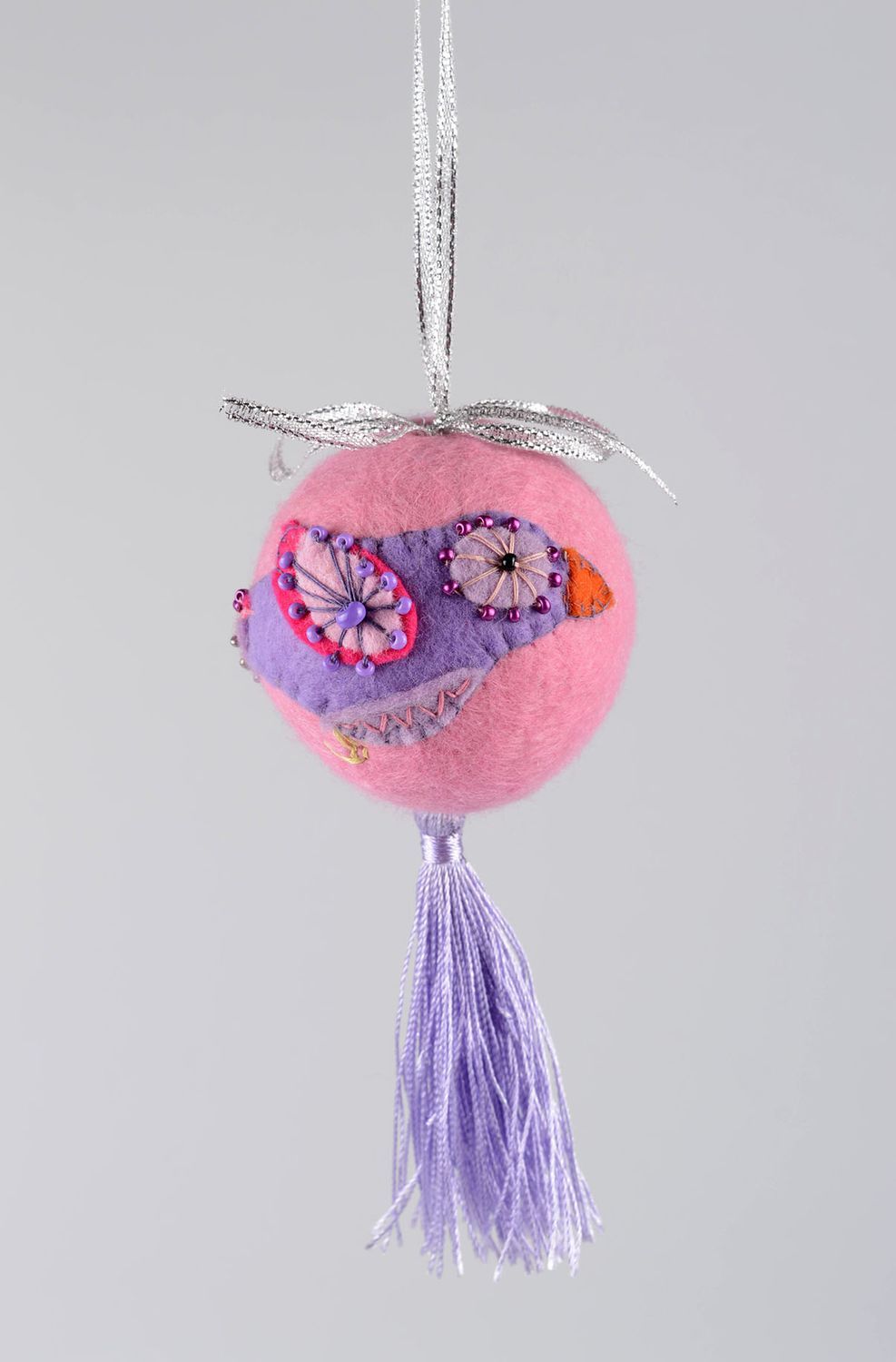 Декоративная подвеска ручной работы елочная игрушка розовая предмет интерьера фото 3