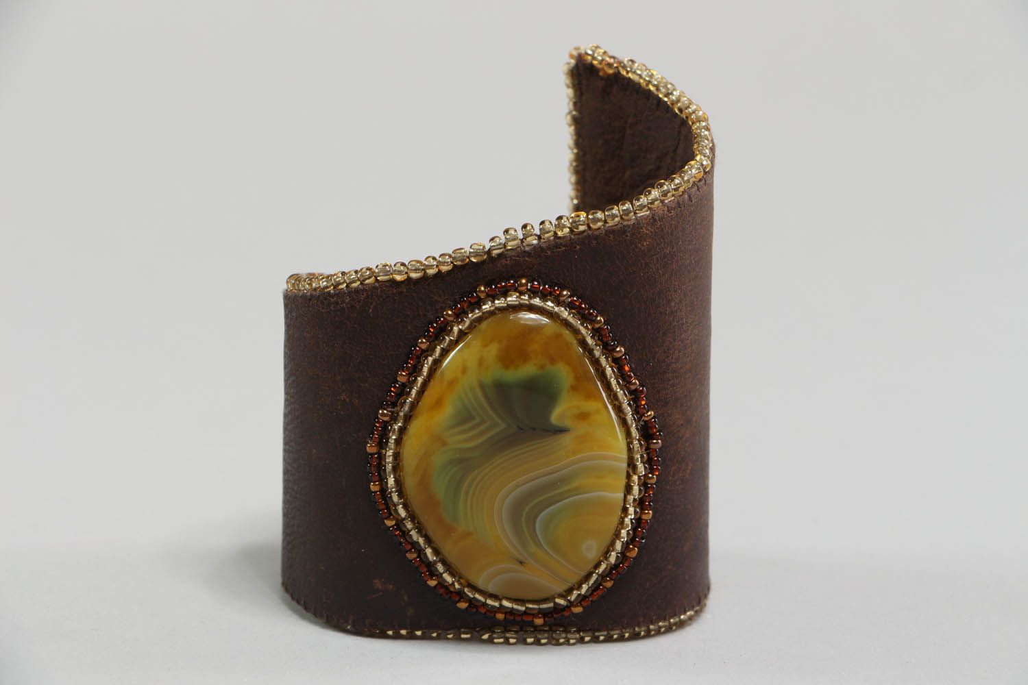 Leather bracelet with yellow agate photo 1