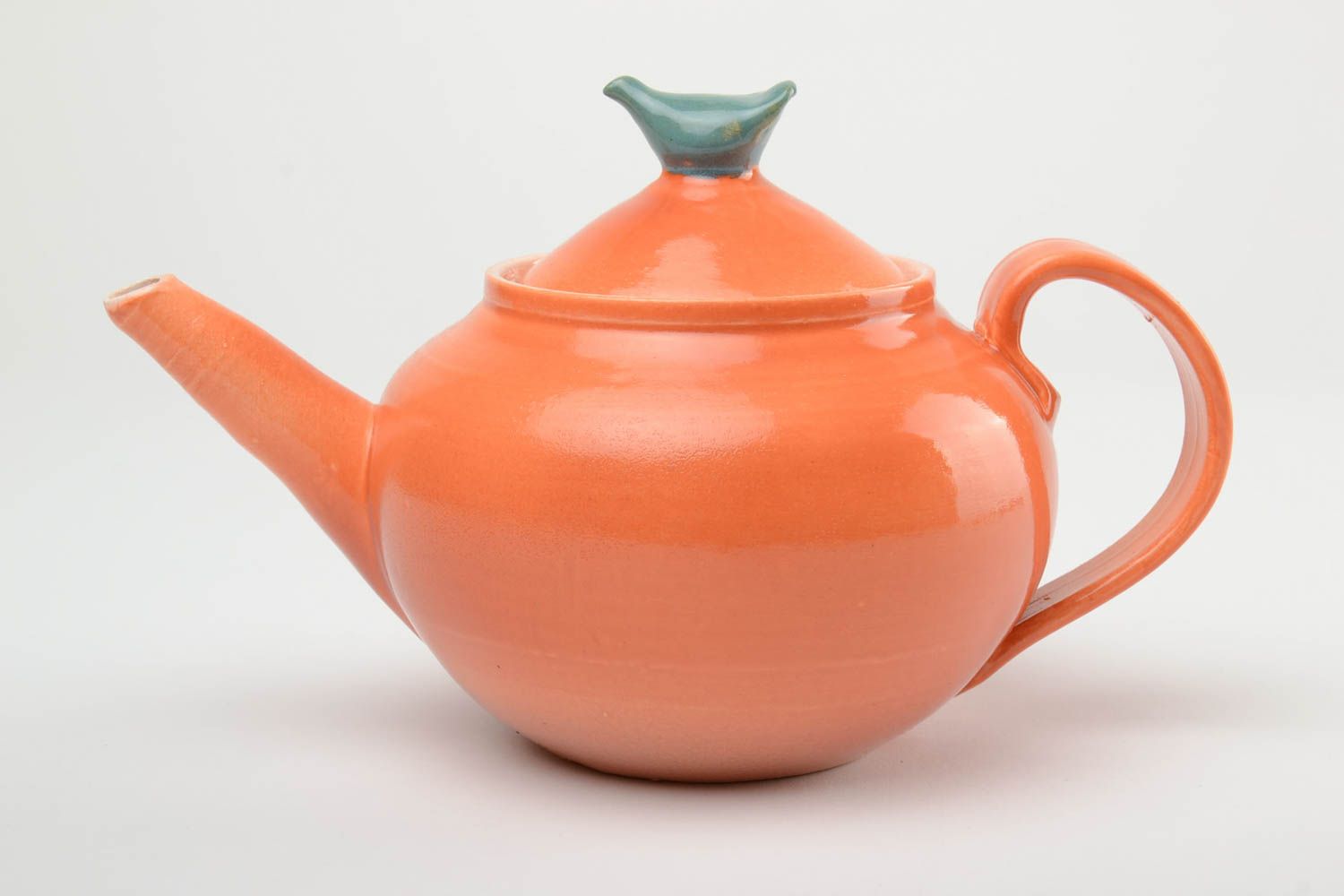 Bemalte schöne Ton Teekanne mit Glasur beschichtet in oranger Farne 1 L handmade foto 3