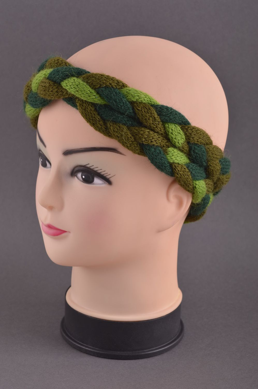 Bandeau cheveux tresse fait main tricoté original vert Accessoire femme photo 1