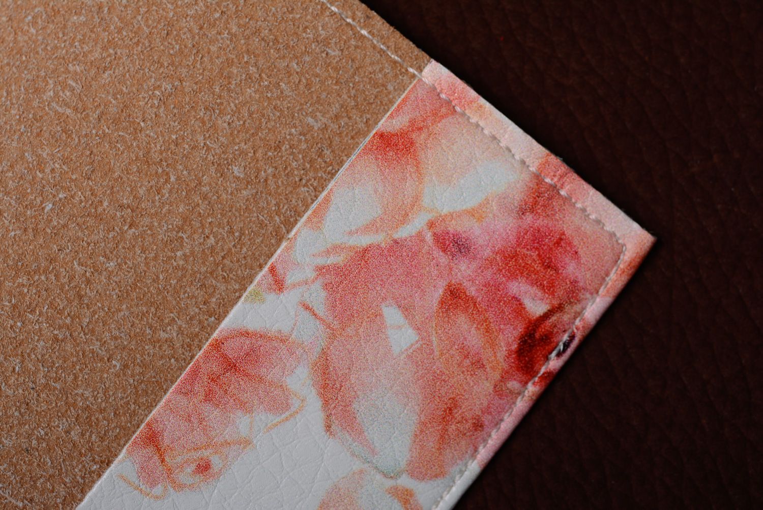 Beautiful gentle handmade leather passport cover with flower print photo 5