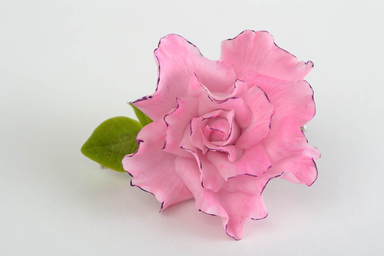 Pretty handmade pink hair clip with flower made of cold porcelain fine accessory photo 1