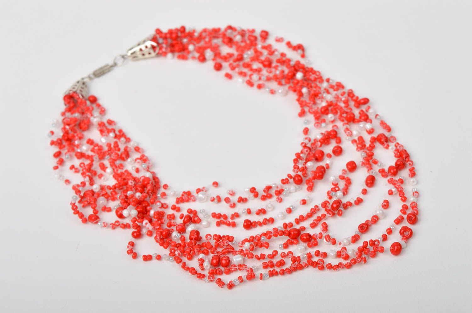 Handmade beaded necklace airy necklace white beaded necklace red necklace  photo 5