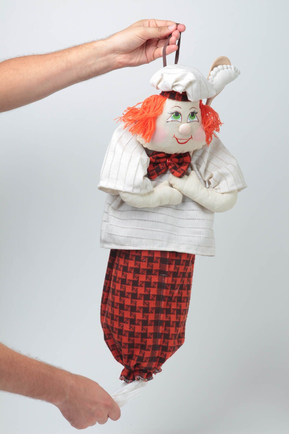 Забавная пакетница из ткани сшитая в виде куклы Повар для декора ручная работа фото 5