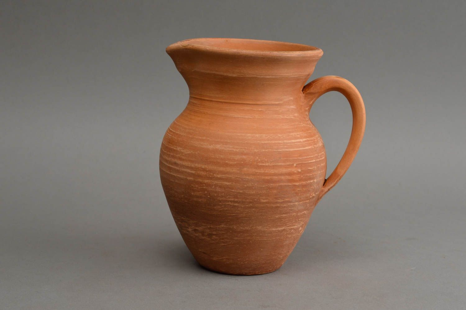 Handmade earth clay village-style water jug with handle in terracotta color 6 inches 1 lb photo 2