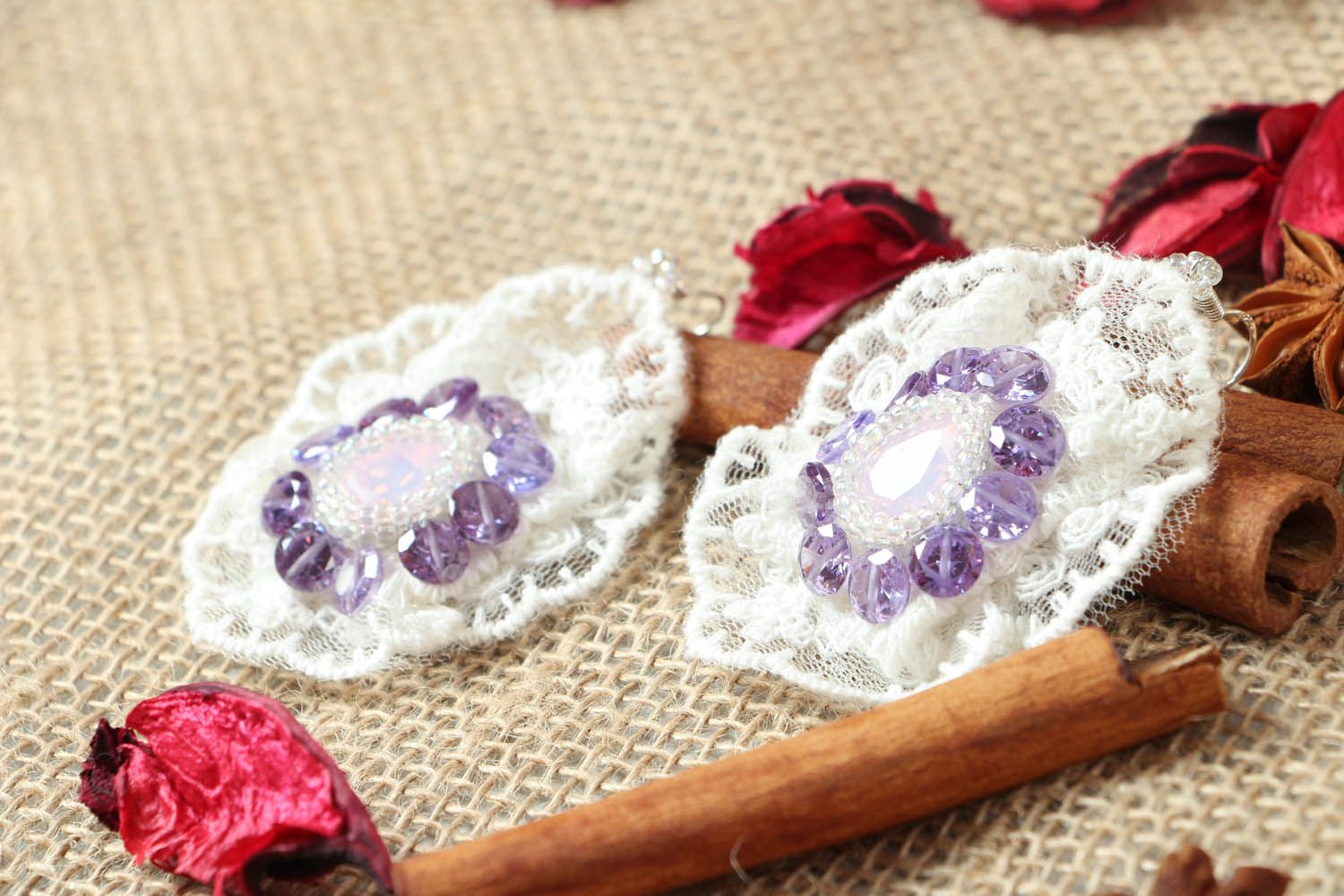 Earrings with crystal and lace photo 4