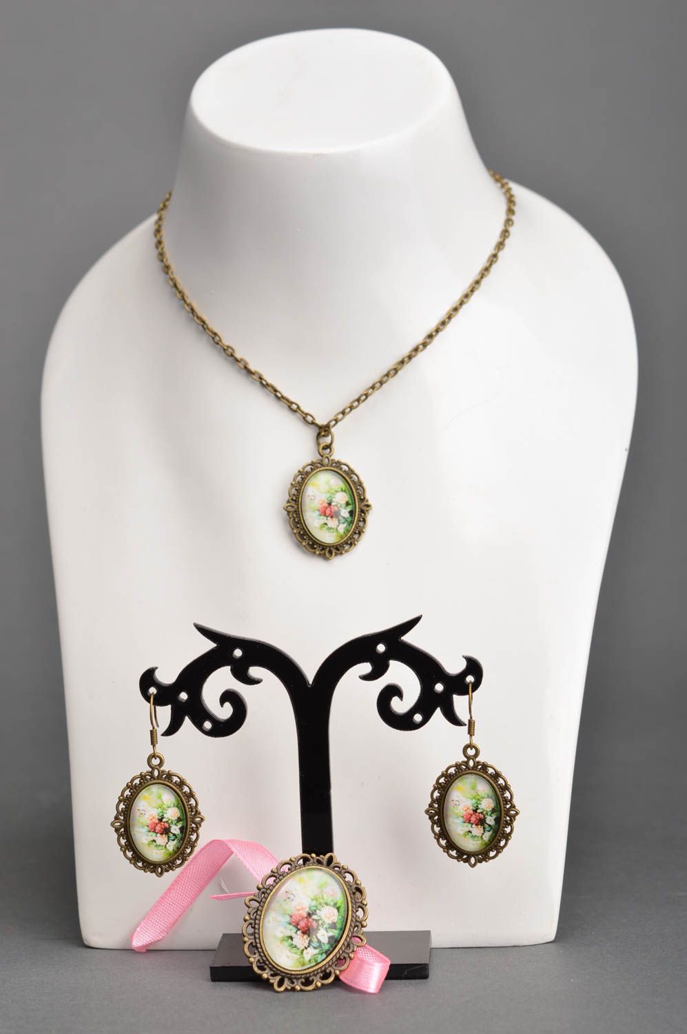 Ensemble de bijoux en métal ovales de style vintage faits main 3 accessoires photo 1