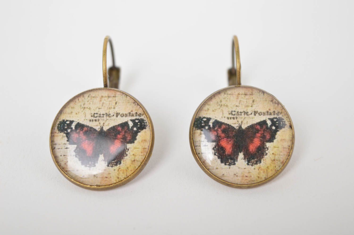 Серьги ручной работы круглые серьги красивые женские серьги с принтом Бабочки фото 3