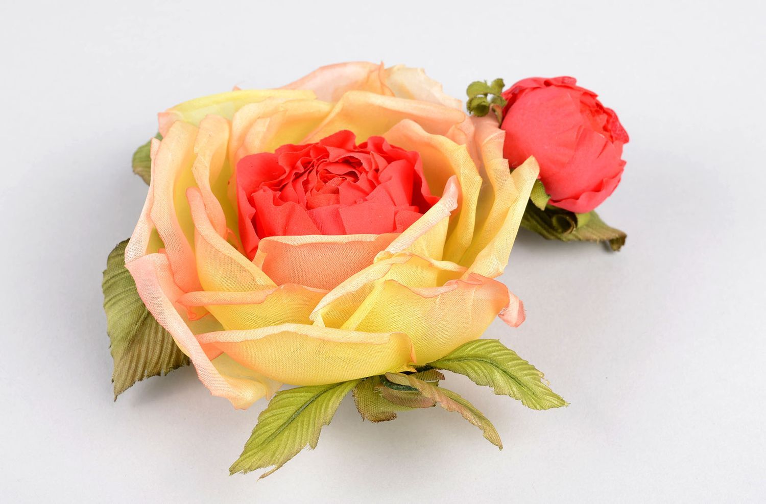 Broche Barrette fleur grande rose faite main en soie Cadeau pour femme photo 1