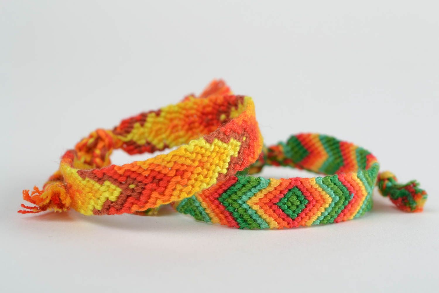 Bright colorful handmade designer woven friendship bracelets set 2 pieces photo 5