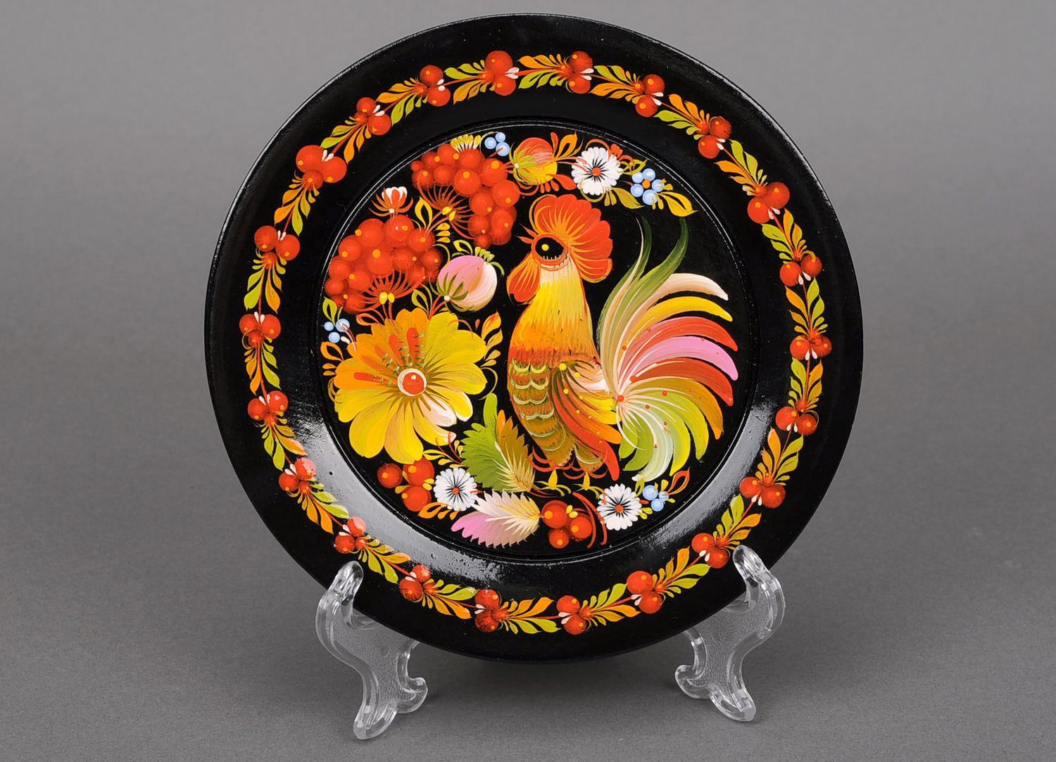 Decorative plate Cock and flower photo 1