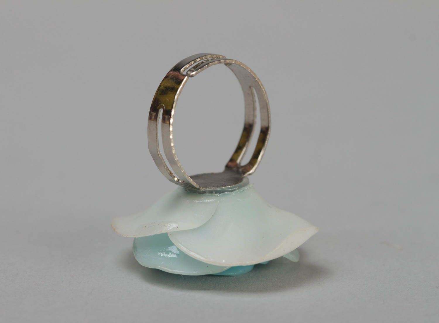 Кольцо цветок из полимерной глины голубе нежное красивое необычное ручной работы фото 4