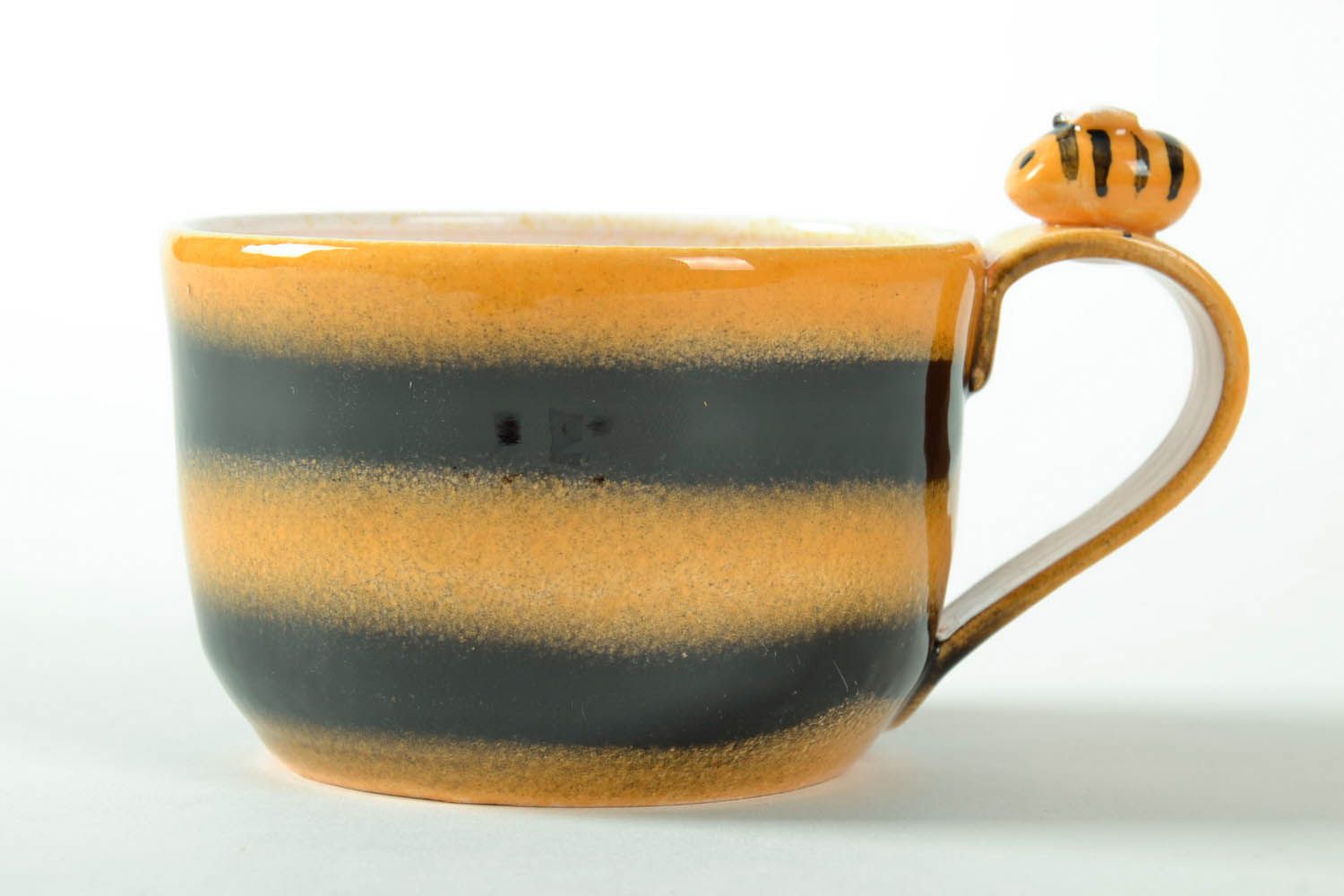 Porcelain art drinking cup in bumblebee colors with handle photo 2