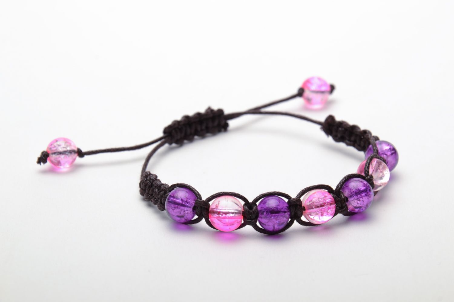 Bracelet en verre étroit rose et violet fait main pour femme cadeau original photo 3