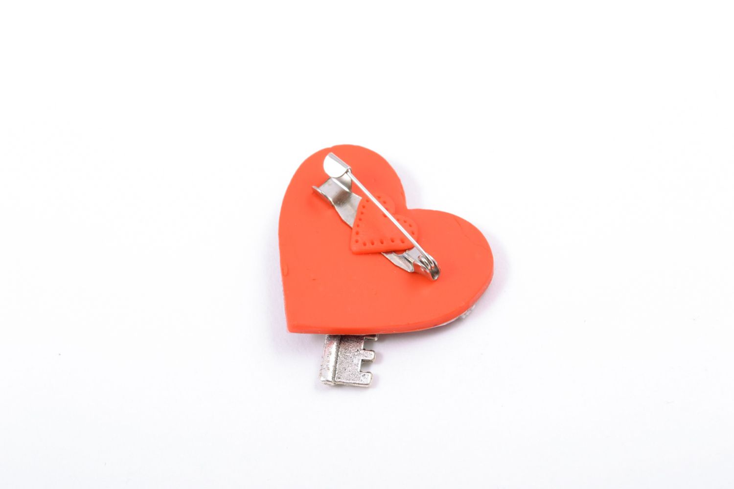 Polymer clay brooch Heart with Key photo 3