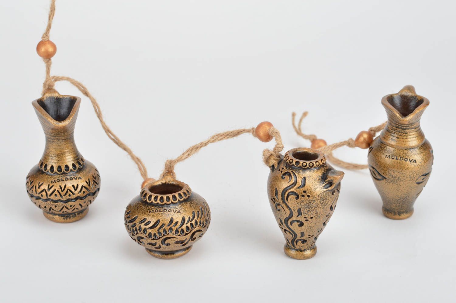 Cruches décoratives miniatures faites main en argile pour intérieur 4 pièces photo 2