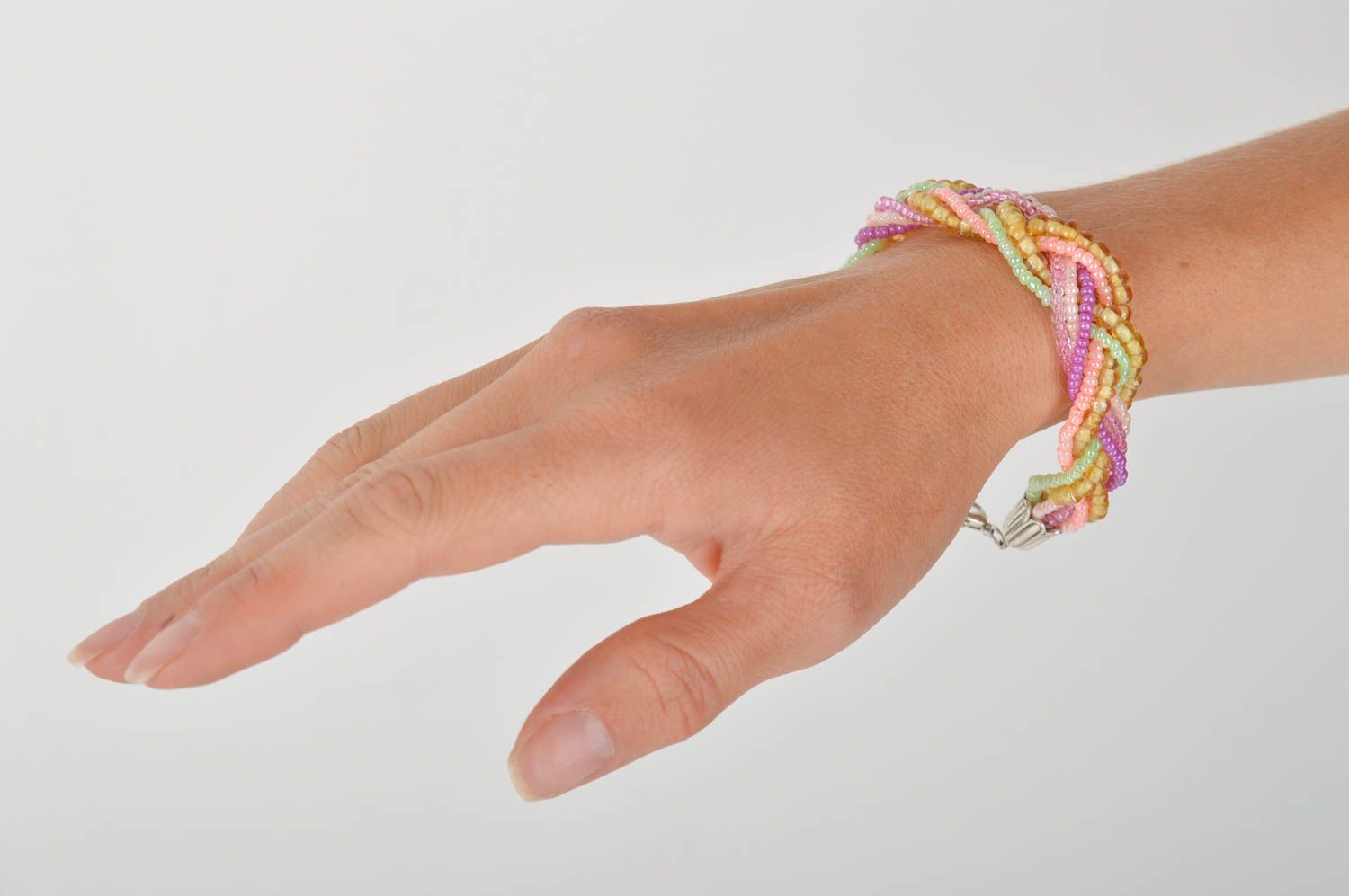 Bracelet perles rocaille Bijou fait main tresse multicolore Accessoire femme photo 2
