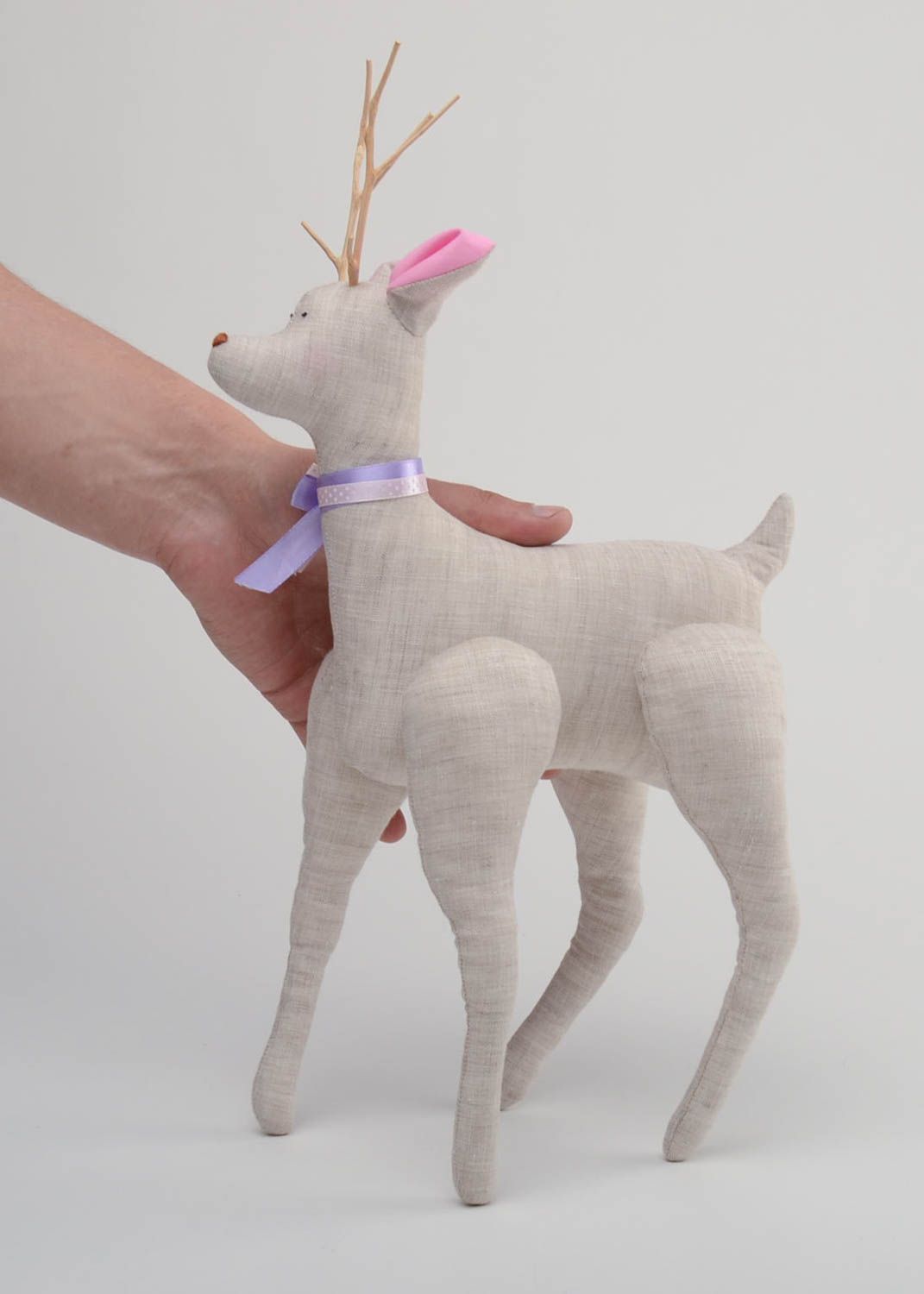 Handmade decorative soft toy deer made of linen fabric interior decor photo 5