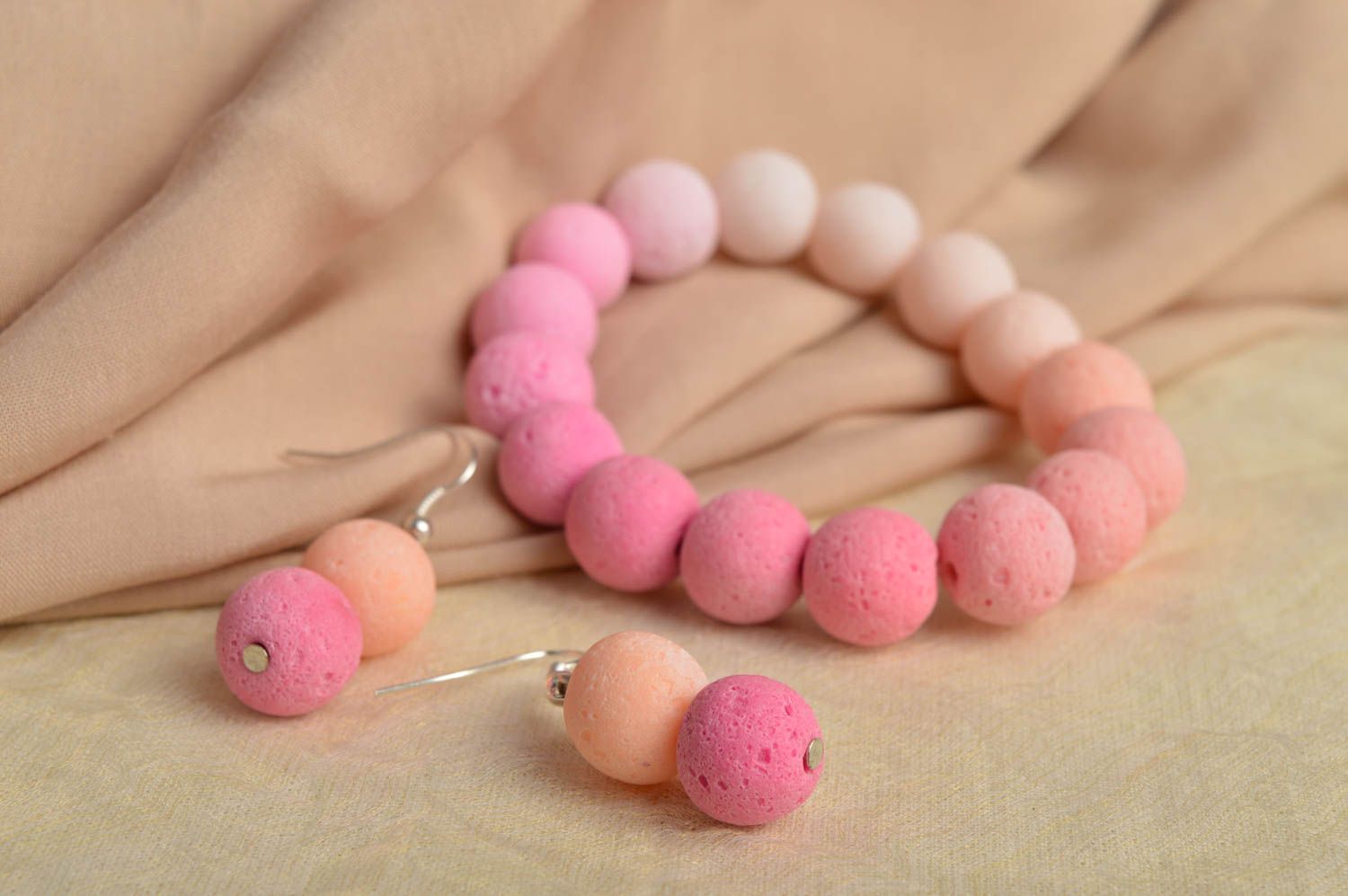 Wrist bracelet fashion earrings polymer clay jewelry pink beads women jewelry  photo 1