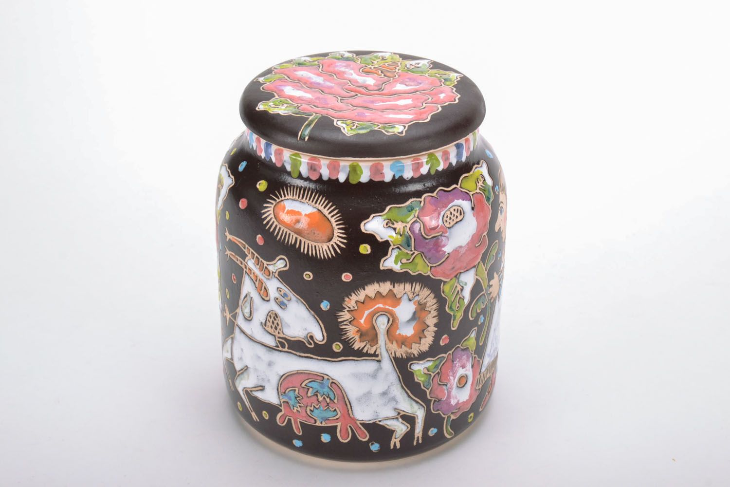 15 oz ceramic jar with handpainted pattern with lid 1,5 lb photo 2