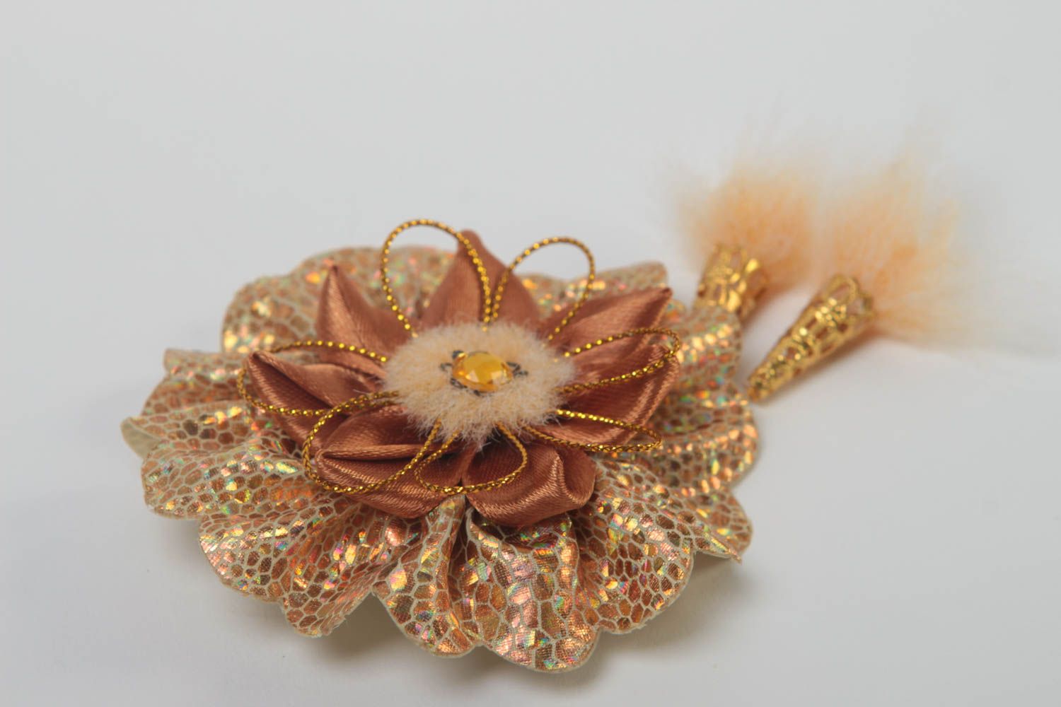 Flower brooch handmade jewelry kanzashi flowers designer accessories gift ideas photo 3