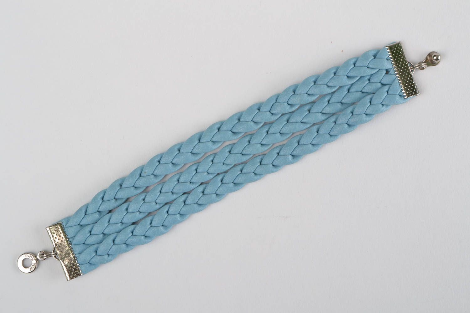 Pulsera de cuero artificial ancha artesanal azul estilosa trenzada foto 5