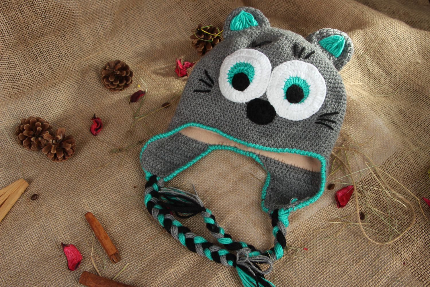 Bonnet tricot au crochet Petit chat photo 5