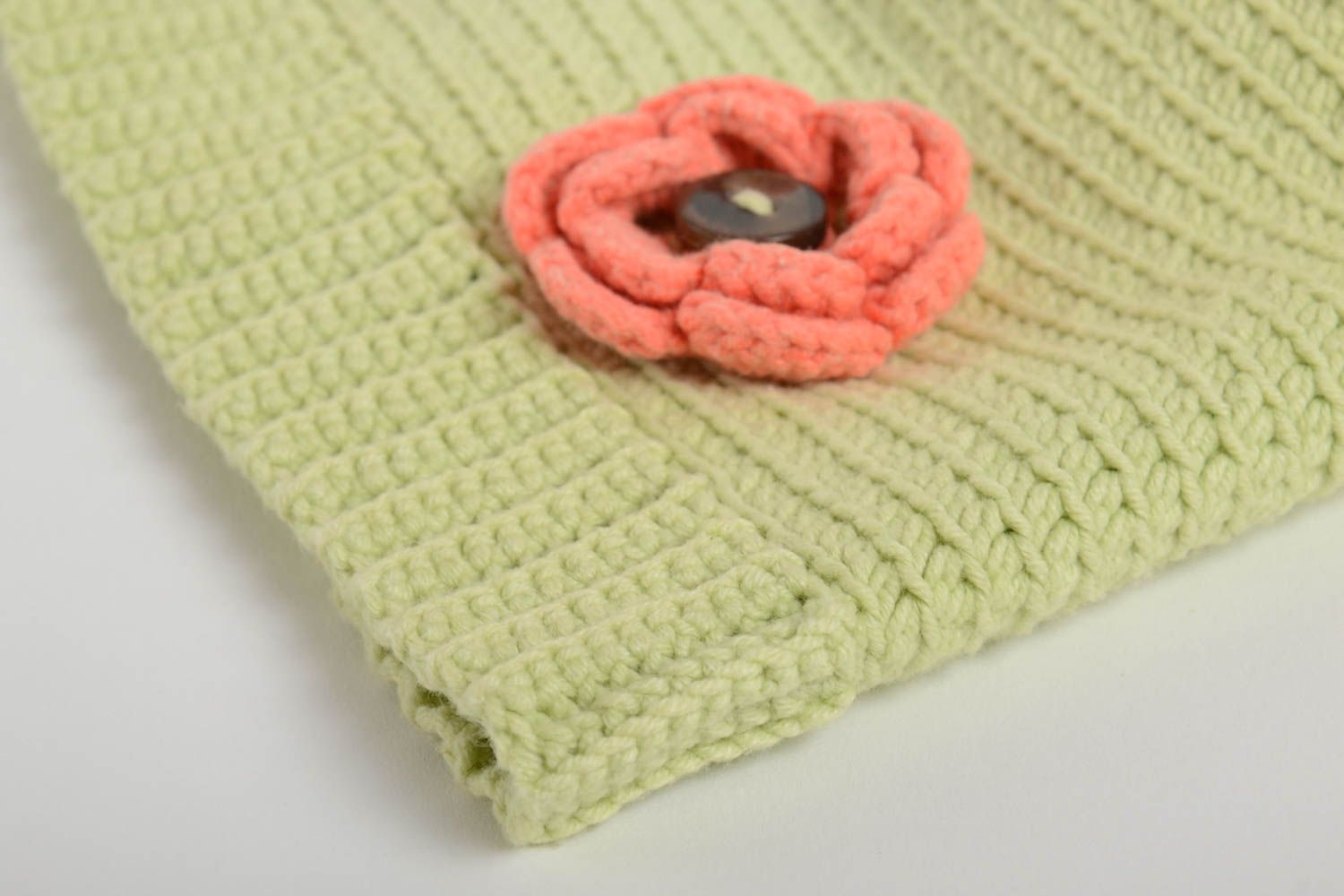 Bonnet tricot fait main Chapeau au crochet vert en laine Vêtement femme design photo 4