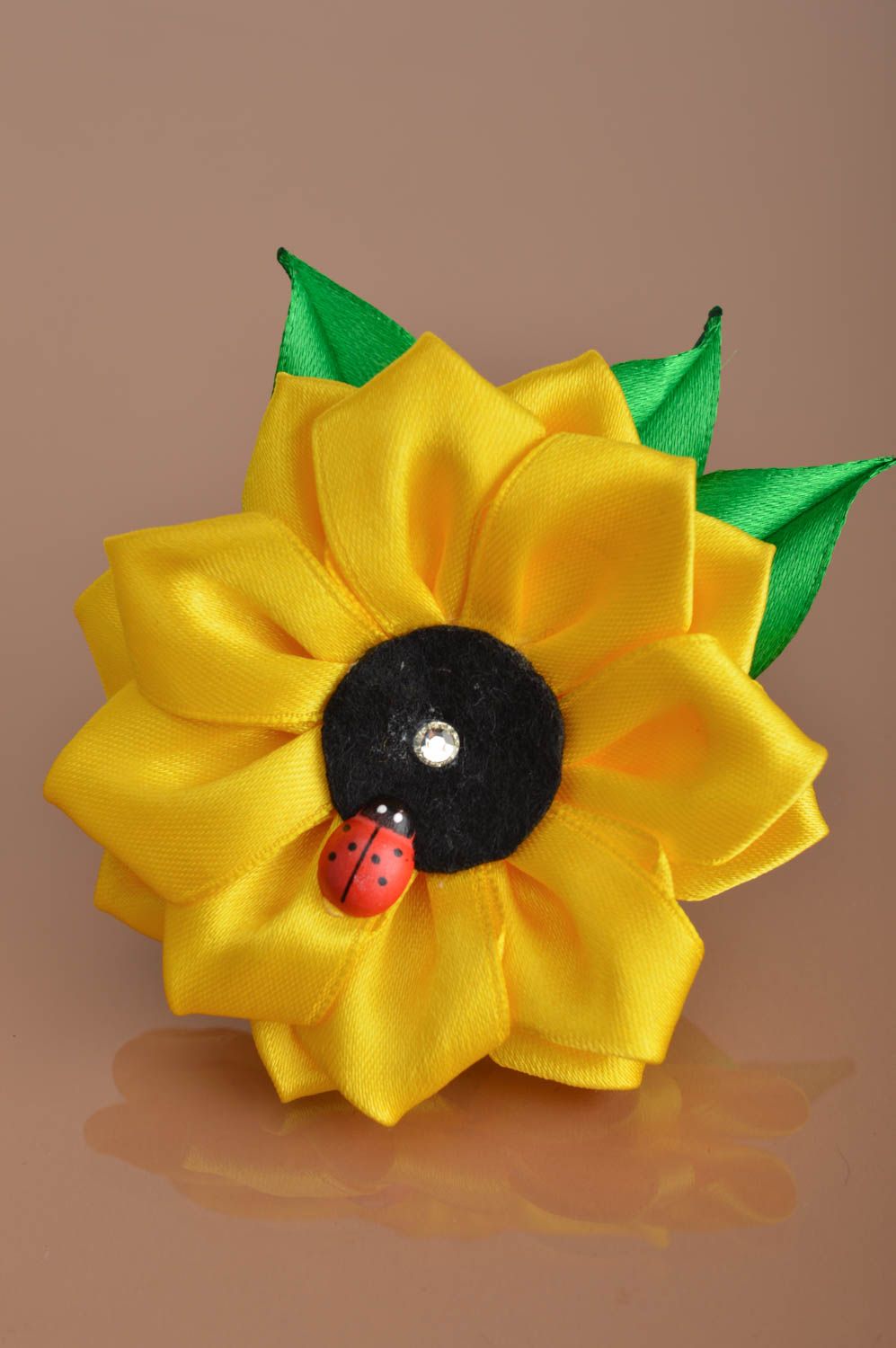 Grelles handmade Haargummi mit Blume in Kanzashi Technik Sonnenblume für Mädchen foto 2