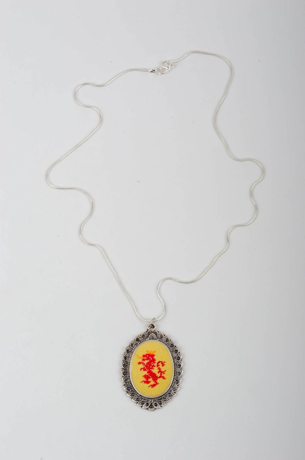 Handmade beautiful jewelry unusual embroidered pendant elegant pendant photo 2