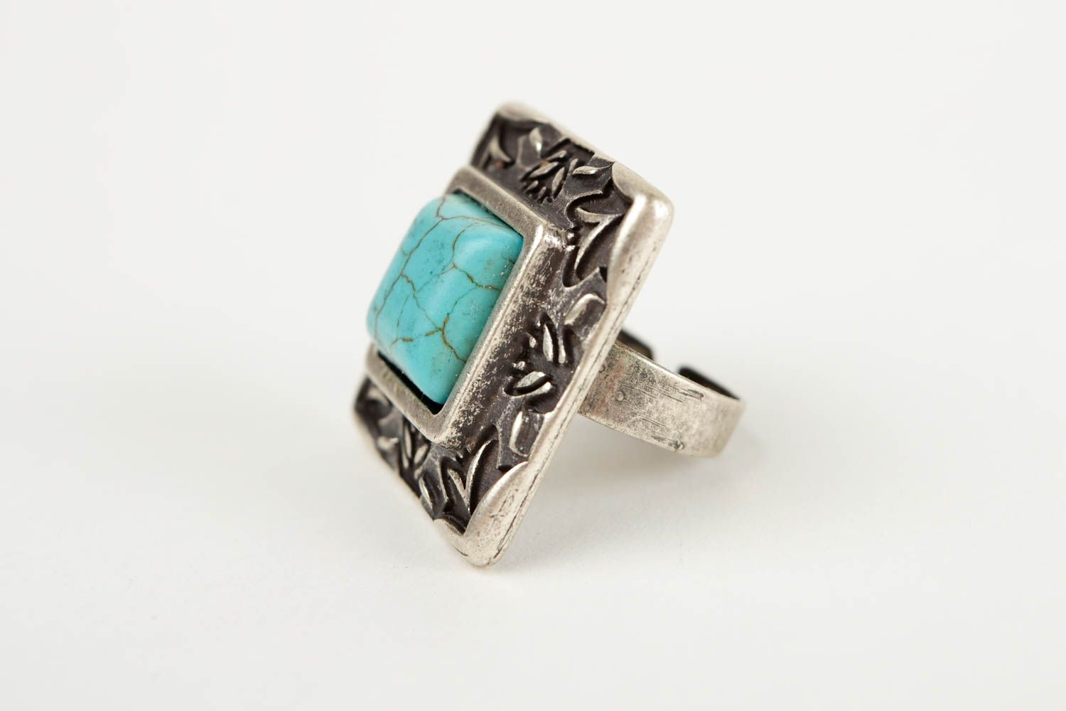 Кольцо ручной работы кольцо с бирюзой металлическое украшение винтажное фото 4