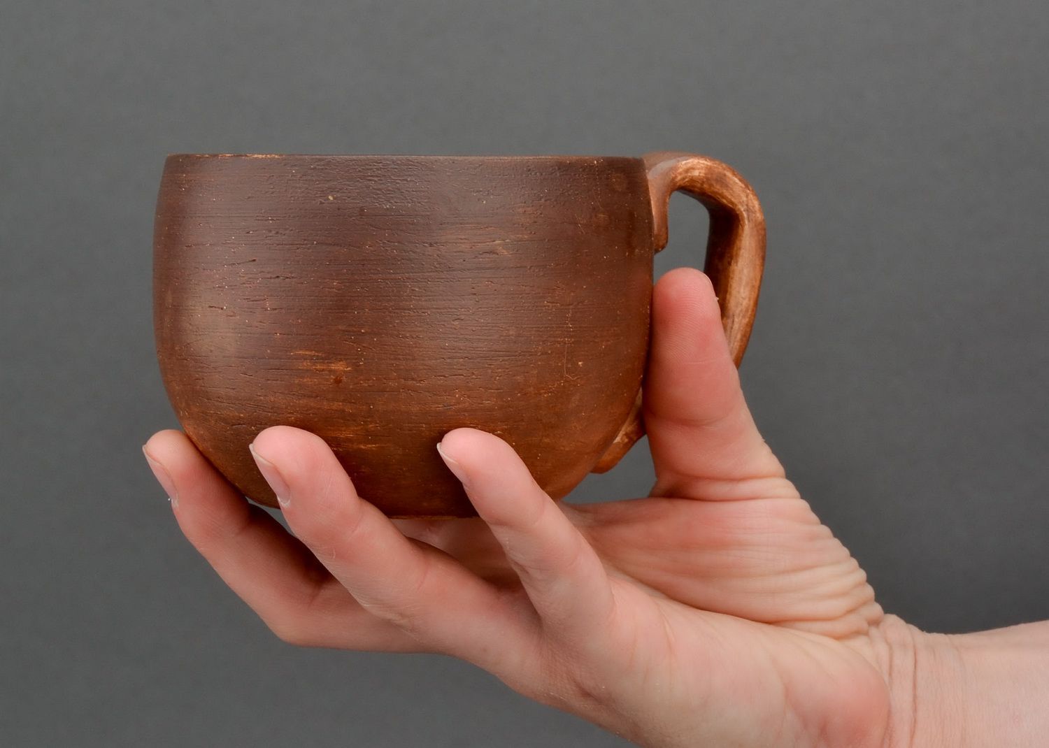 8 oz large natural red clay cup with handle and no pattern photo 4