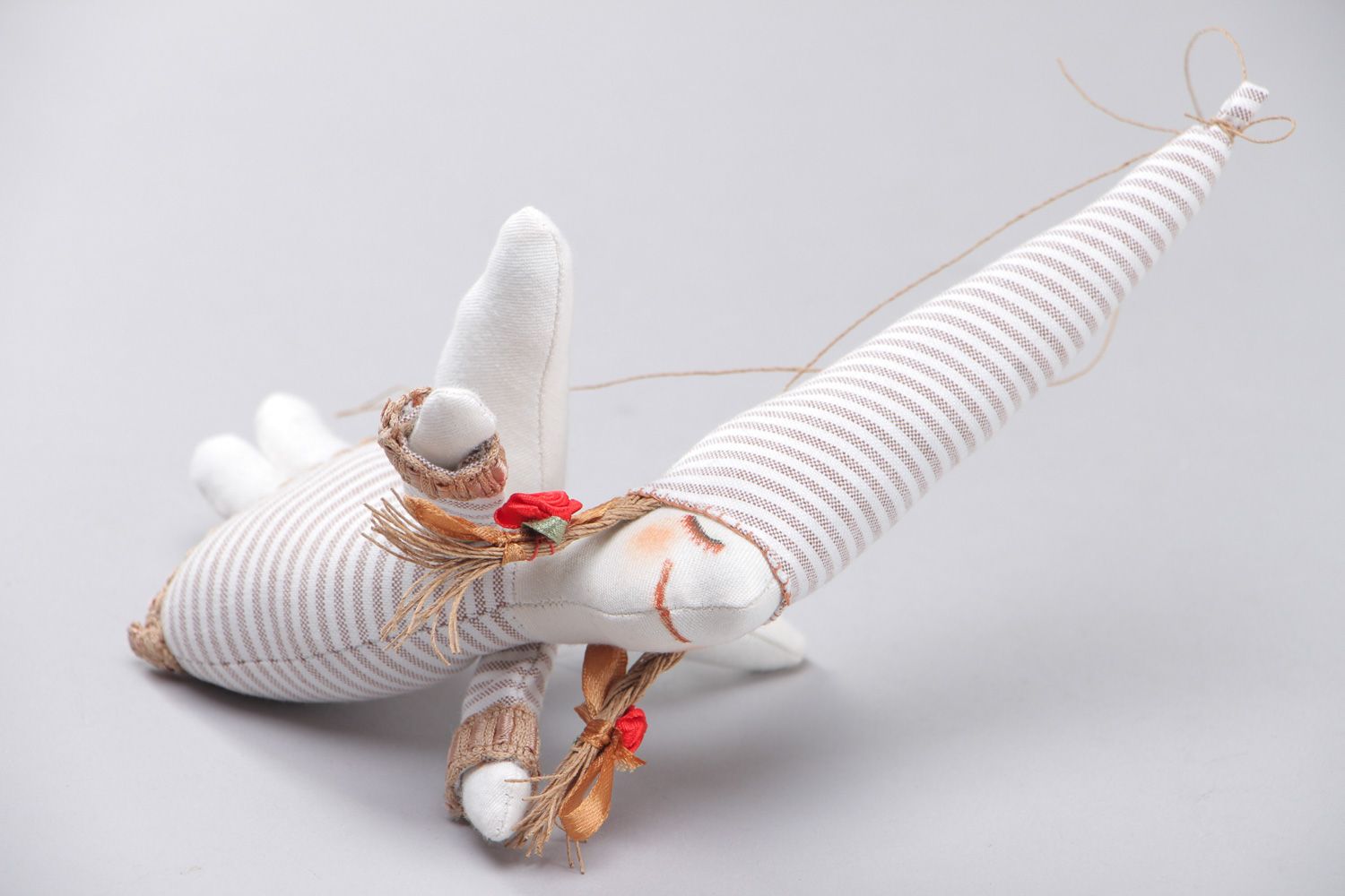 Handmade soft doll sewn of cotton and linen tender light fairy for children photo 3