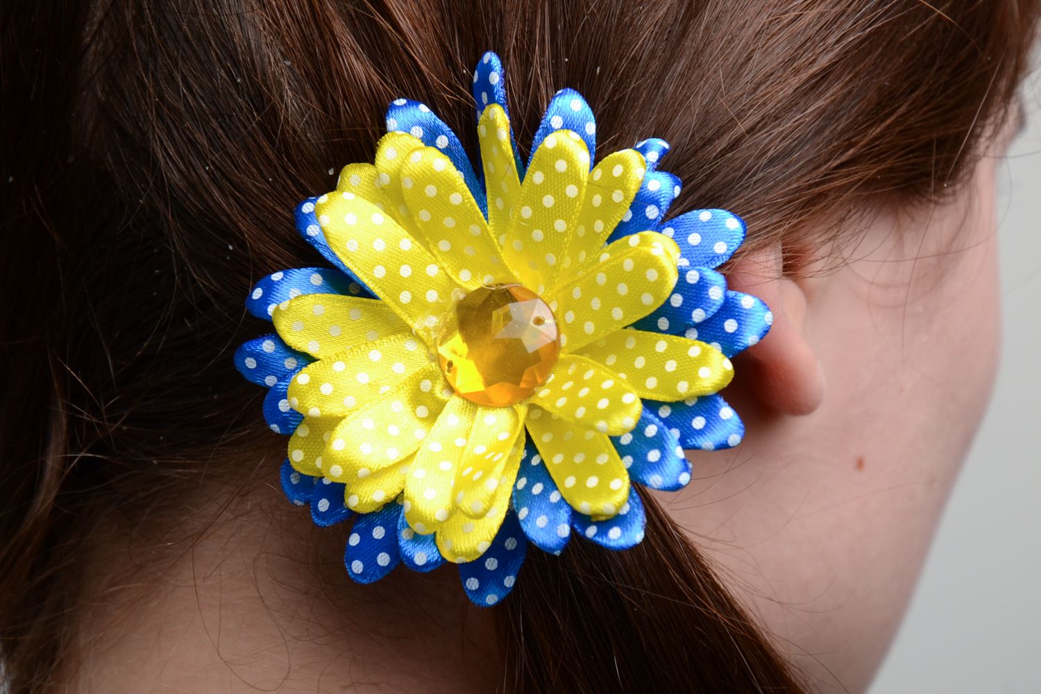 Blume Haargummi für Mädchen blau gelb foto 5
