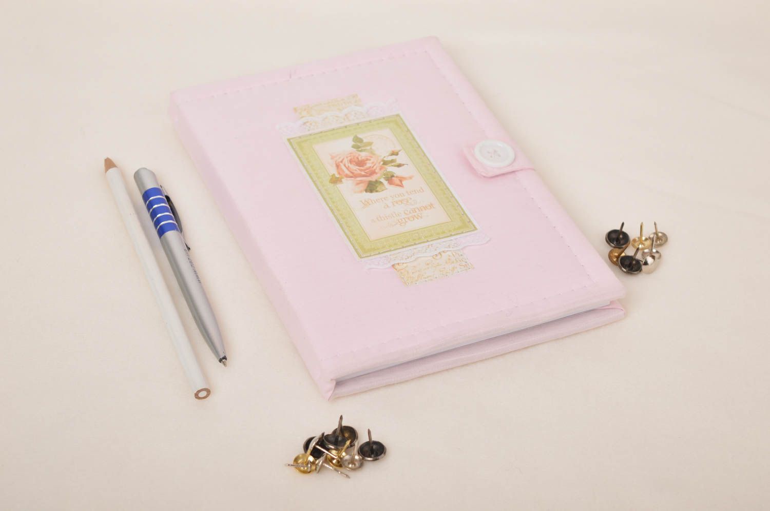 Carnet de notes Agenda fait main design original rose avec fleur Cadeau fille photo 1