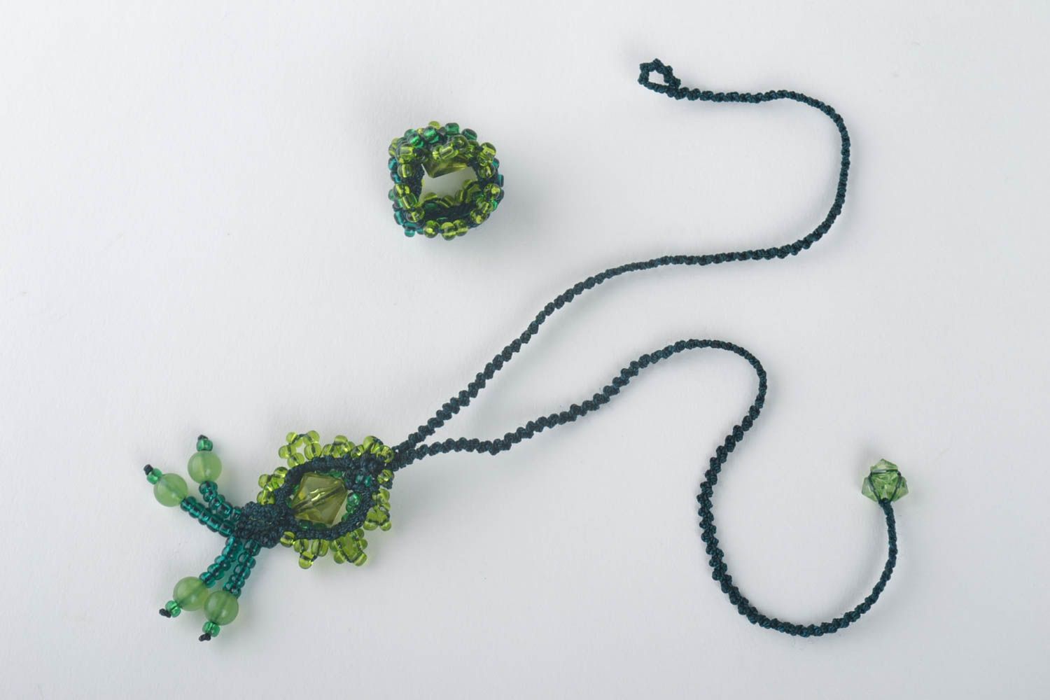 Handmade textile jewelry set woven pendant woven ring beadwork ideas photo 3