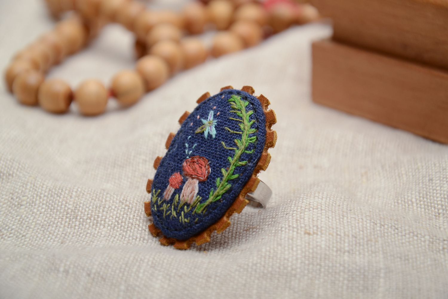 Designer ring with handmade embroidery photo 1