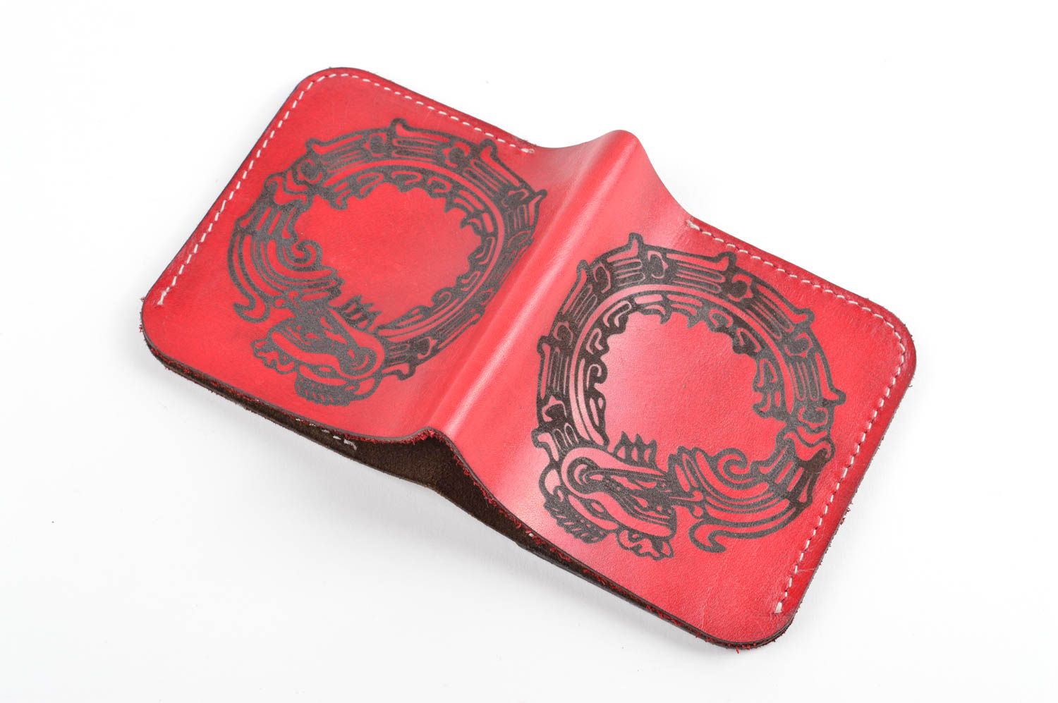 Handmade Leder Portmonee Geschenkidee für Männer Designer Portemonnaie rot foto 4