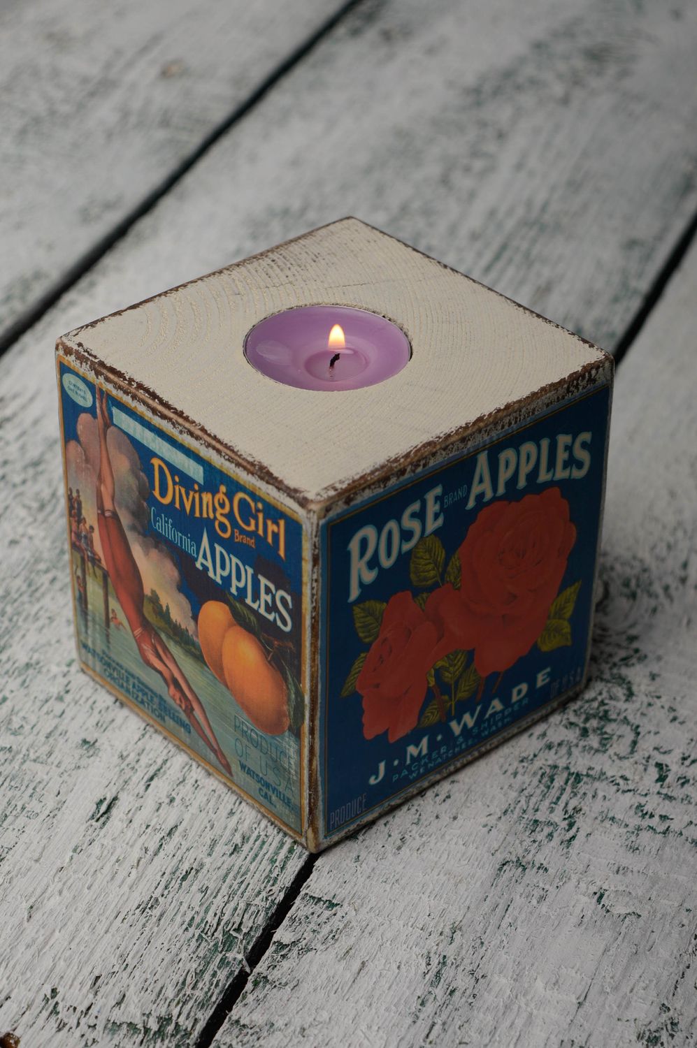 Vintage Kerzenhalter aus Holz foto 1