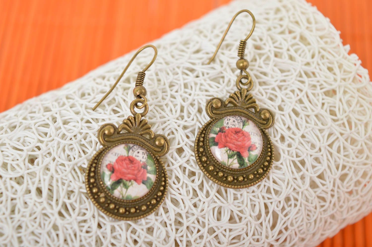Handmade earrings with prints designer earrings with charms epoxy jewelry photo 1