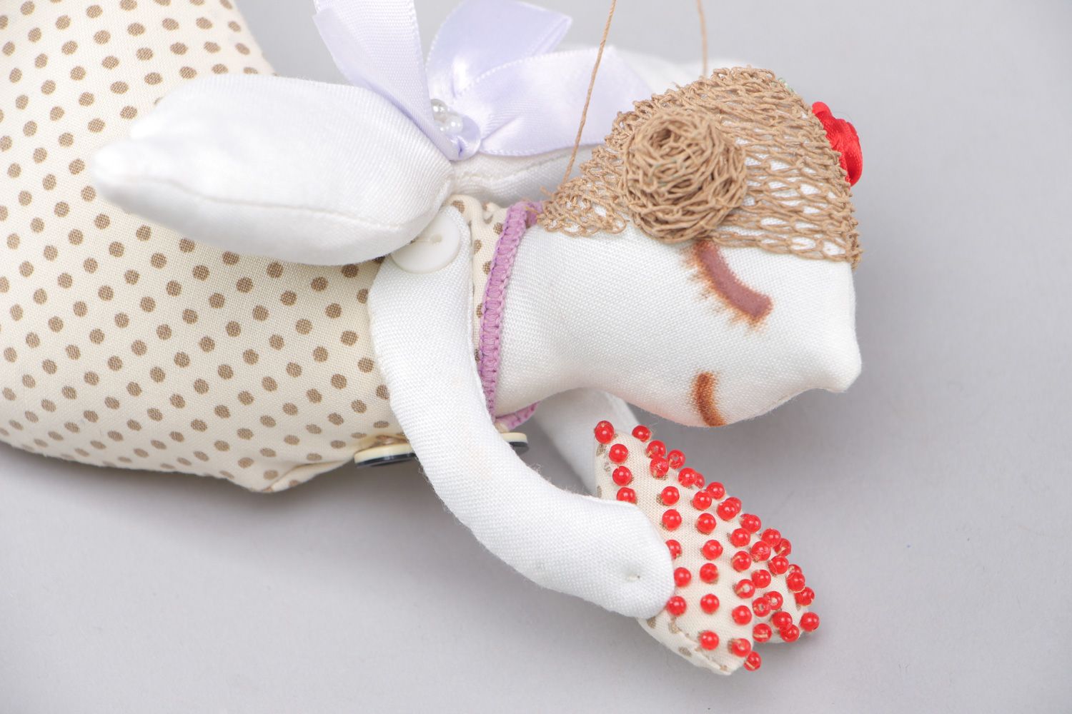 Handmade soft toy with sewn of cotton and linen fabrics with eyelet Sleepy Angel  photo 3