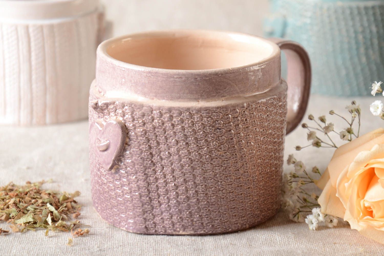 Tasse à thé fait main Mug original peint Deco maison 35 cl terre cuite photo 1