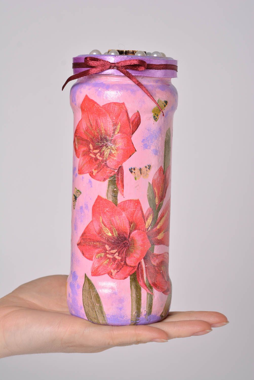 5-12 oz hand-painted three jars' set with floral pattern in red color 2 lb photo 3