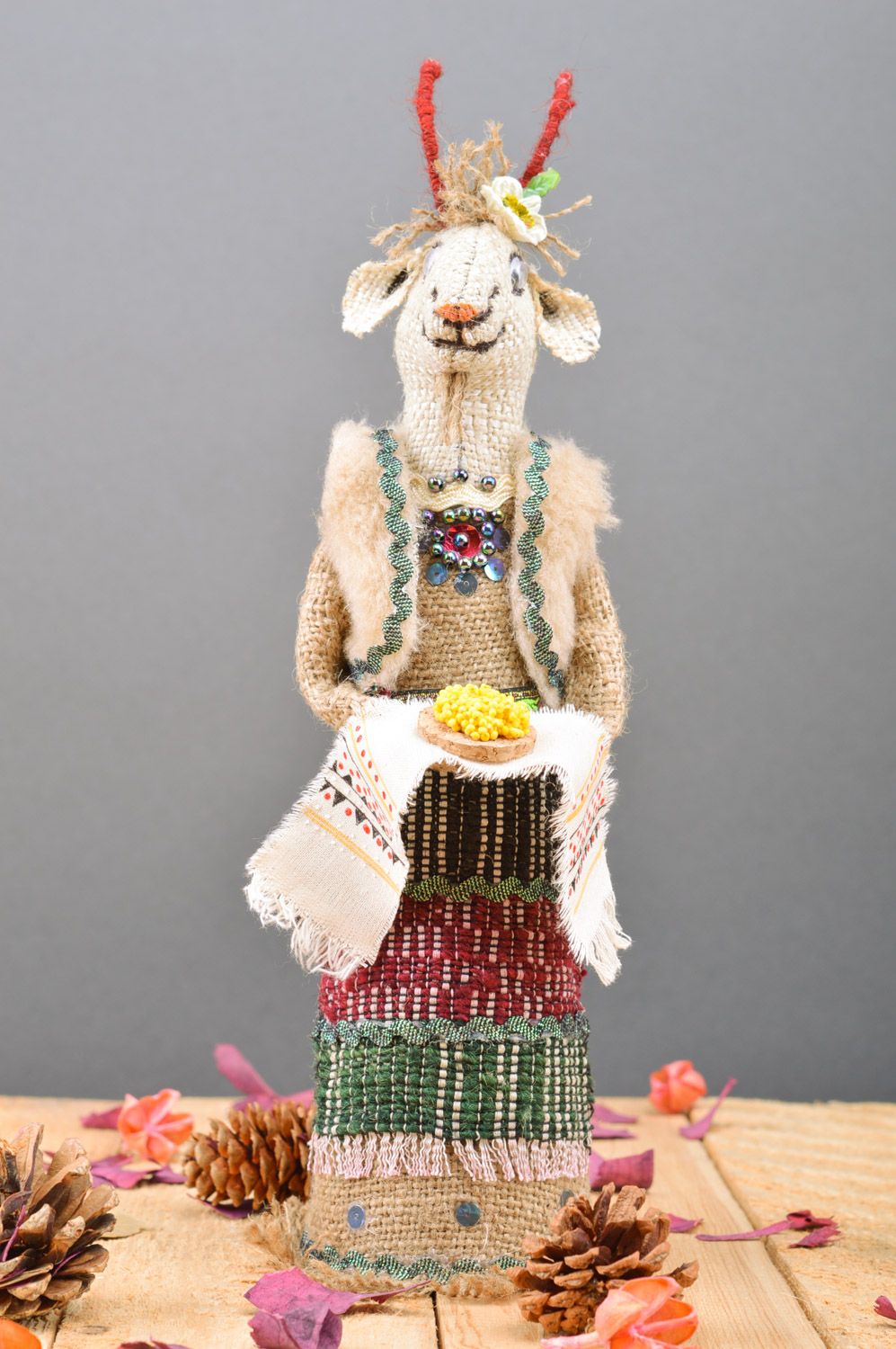 Funda para botella artesanal cabra de harpillera con hogaza regalo foto 2