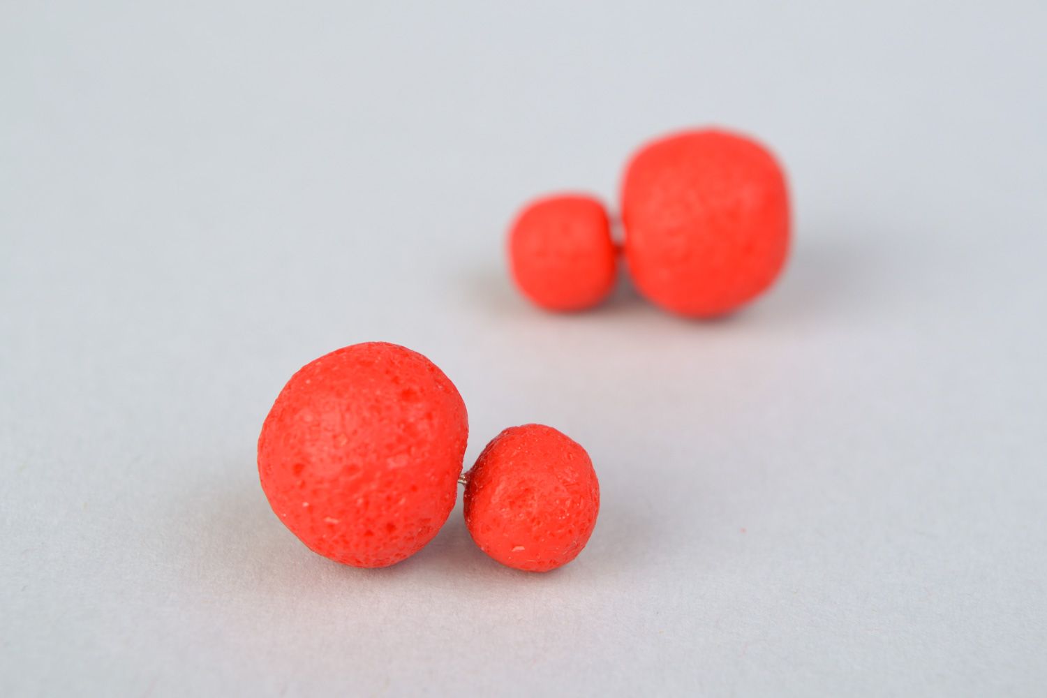 Handmade polymer clay stud earrings of round shape and red color for women photo 5